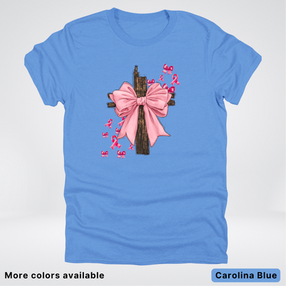 Pink Out Coquette Wooden Cross - T-Shirt