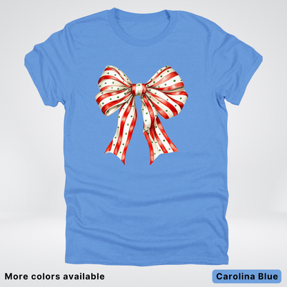 Peppermint Stripe Christmas Bow - T-Shirt