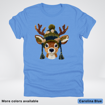 Cozy Winter Reindeer Hook Yard Faux Texture - T-Shirt