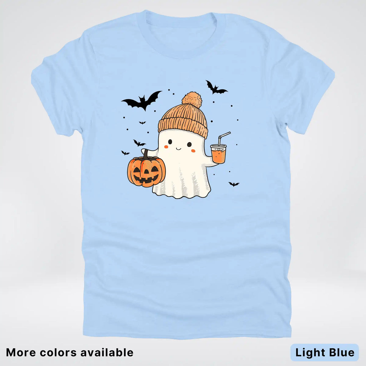 Cute Fall Ghost with Pumpkin And Bats T-Shirt