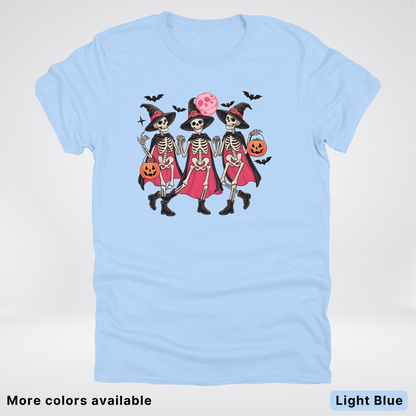 Skeleton Pink Out Witches Dancing Halloween - T-Shirt