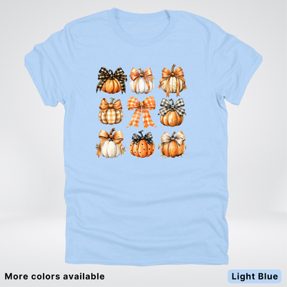 Flannel Bows & Pumpkin Coquette Fall Autumn - T-Shirt