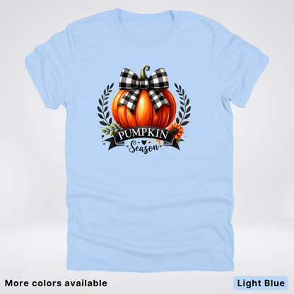 Pumpkin Season Black Plaid Bow - T-Shirt