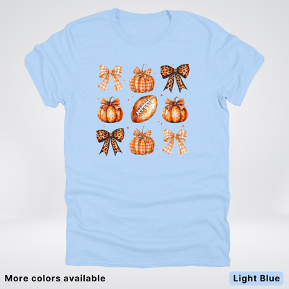 Football Coquette Ribbon Bow Plaid Pumpkin Fall - T-Shirt