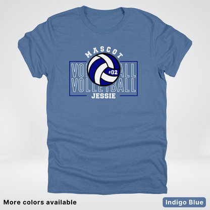 Custom Mascot, Number, & Name – Navy - Volleyball Design 13 T-Shirt