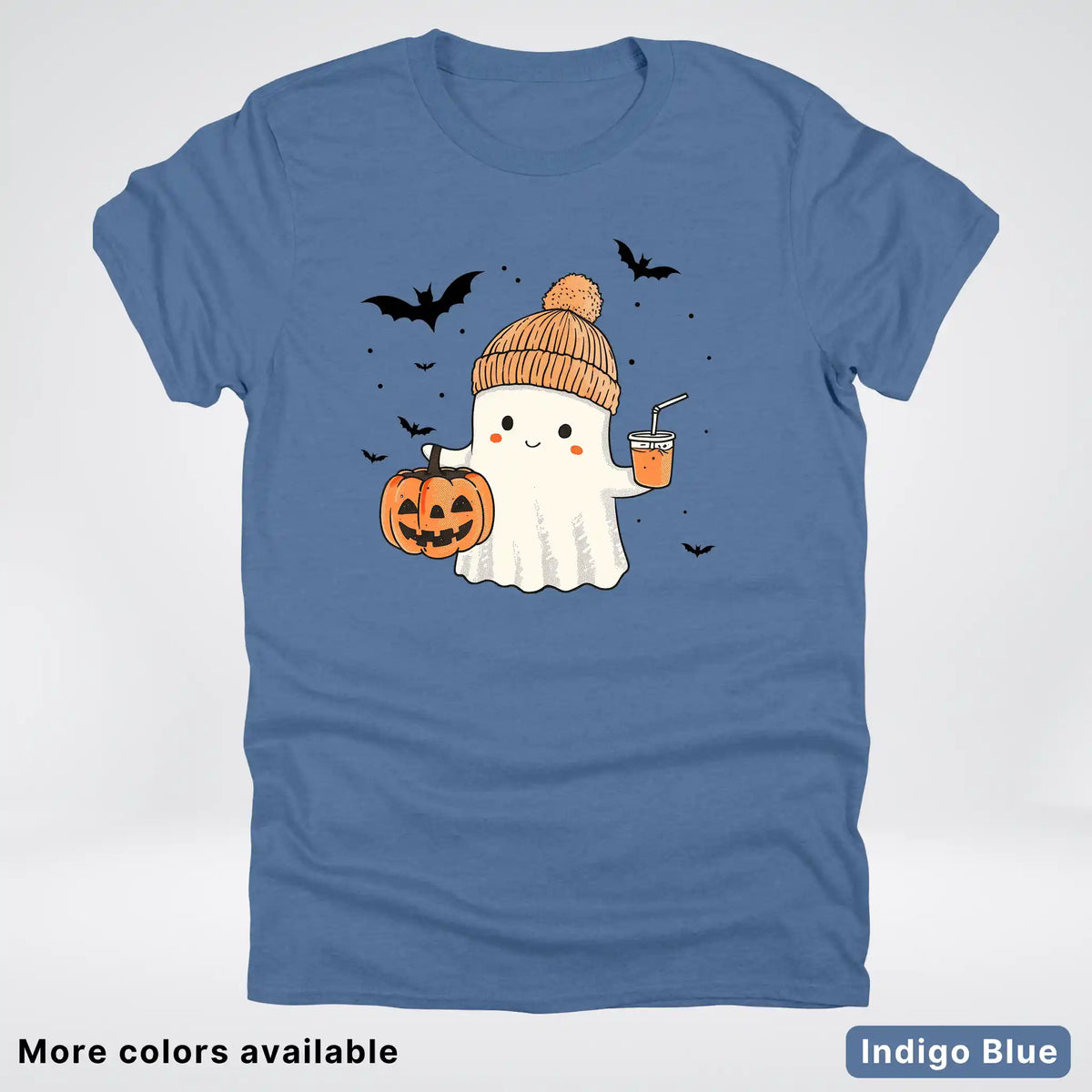 Cute Fall Ghost with Pumpkin And Bats T-Shirt