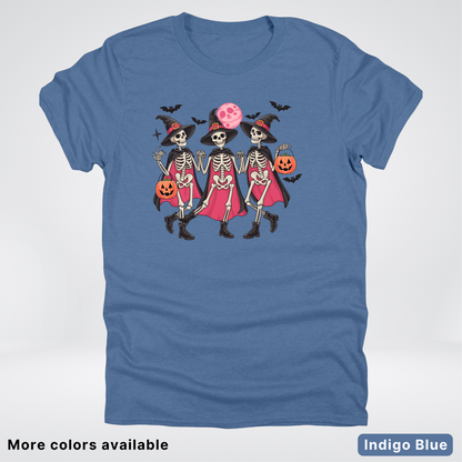 Skeleton Pink Out Witches Dancing Halloween - T-Shirt