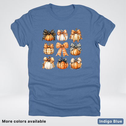 Flannel Bows & Pumpkin Coquette Fall Autumn - T-Shirt