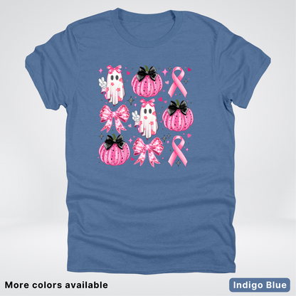 Ghost & Pink Out Pumpkins Coquette Cute Ghost Disco Bow - T-Shirt