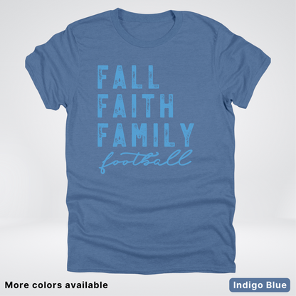 Fall Faith Family – Light Blue Design - Football - T-Shirt