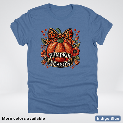 Pumpkin Season Leopard Print Bow Fall Autumn  - T-Shirts