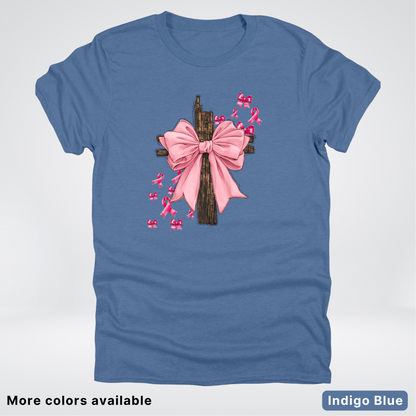 Pink Out Coquette Wooden Cross - T-Shirt