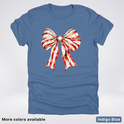 Peppermint Stripe Christmas Bow - T-Shirt
