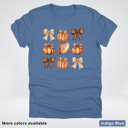 Football Coquette Ribbon Bow Plaid Pumpkin Fall - T-Shirt