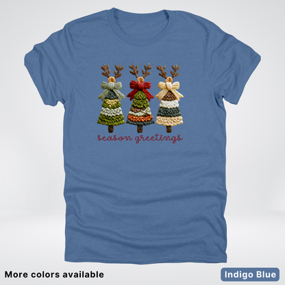 Season Greetings Reindeer Trees Hook Yard Faux - T-Shirt