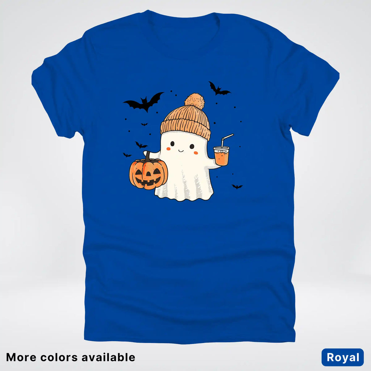 Cute Fall Ghost with Pumpkin And Bats T-Shirt