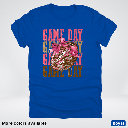 Game Day Pink Coquette Disco Football - T-Shirt