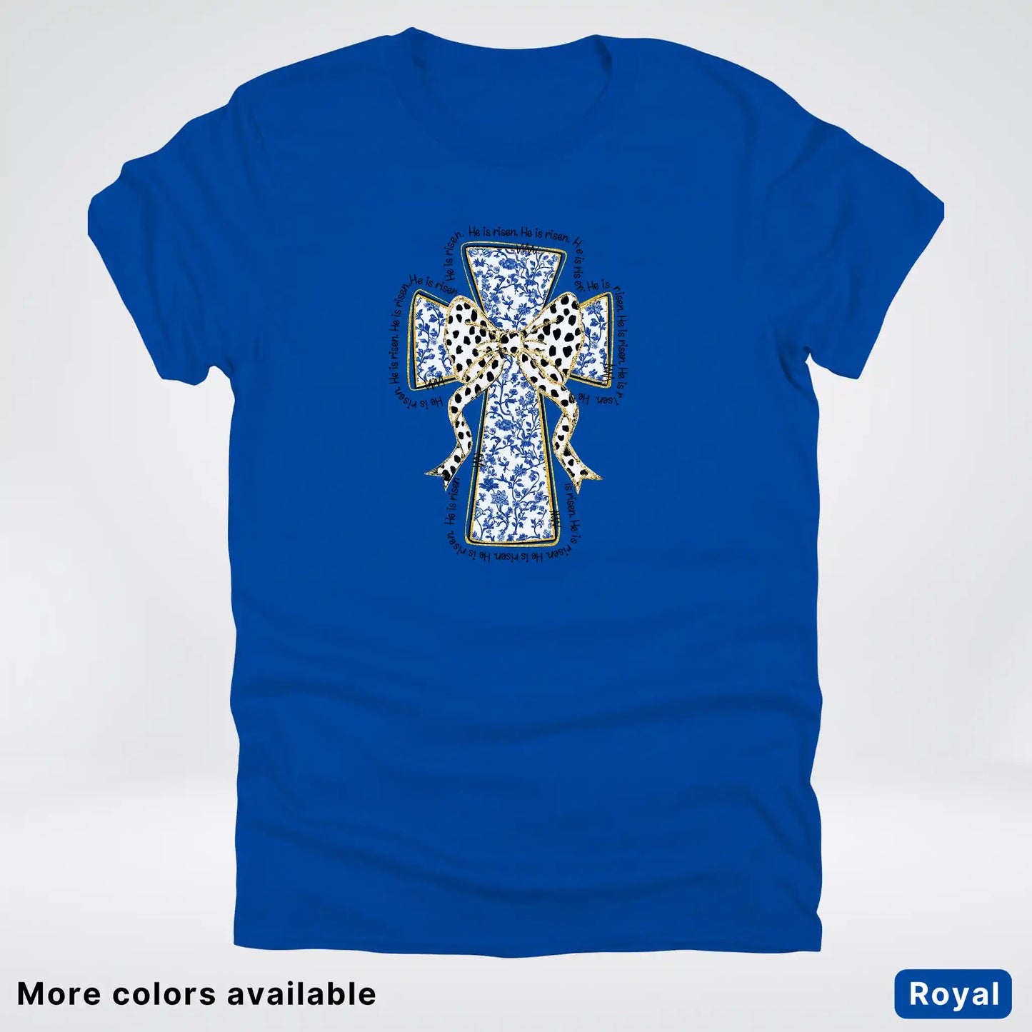 He Is Risen Cross – Blue Toile Easter Faith Graphic - T-Shirt