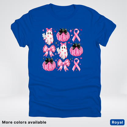 Ghost & Pink Out Pumpkins Coquette Cute Ghost Disco Bow - T-Shirt