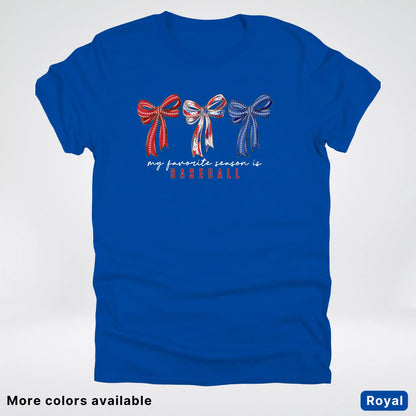 My Favorite Season Is Baseball – Red White Blue Bow Graphic T-Shirt