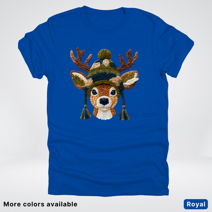 Cozy Winter Reindeer Hook Yard Faux Texture - T-Shirt