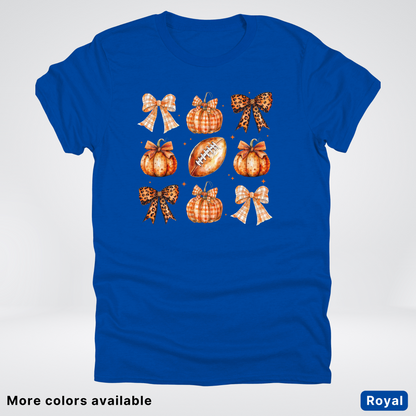 Football Coquette Ribbon Bow Plaid Pumpkin Fall - T-Shirt