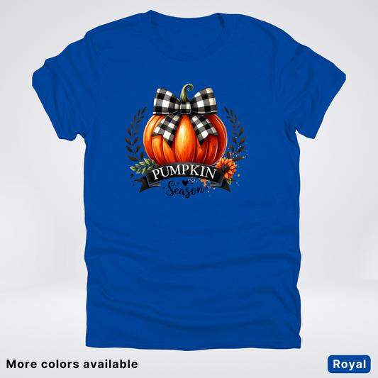 Pumpkin Season Black Plaid Bow - T-Shirt