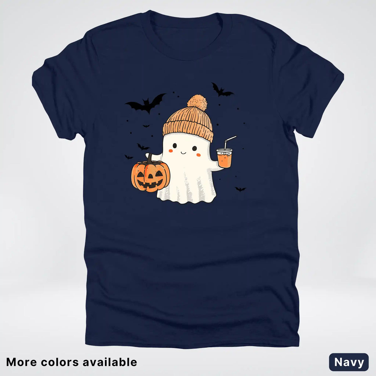 Cute Fall Ghost with Pumpkin And Bats T-Shirt