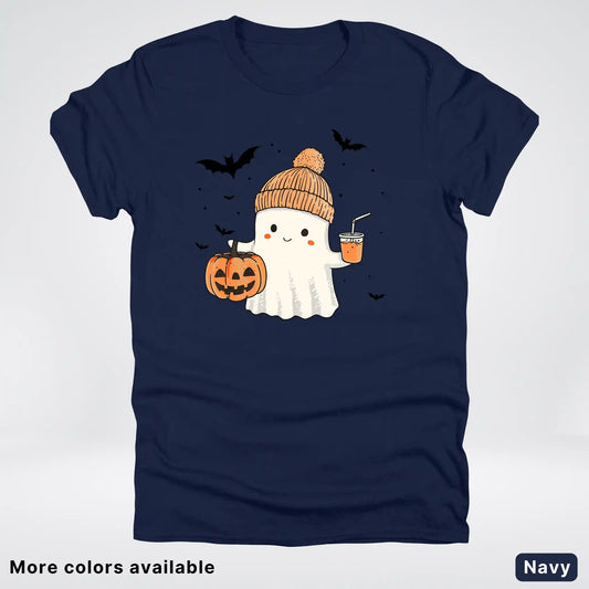 Cute Fall Ghost with Pumpkin And Bats T-Shirt