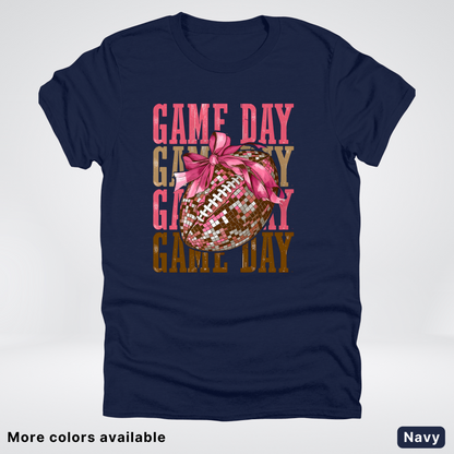 Game Day Pink Coquette Disco Football - T-Shirt