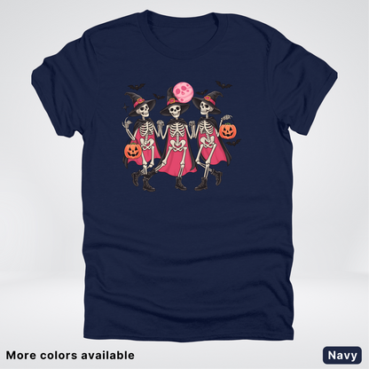 Skeleton Pink Out Witches Dancing Halloween - T-Shirt