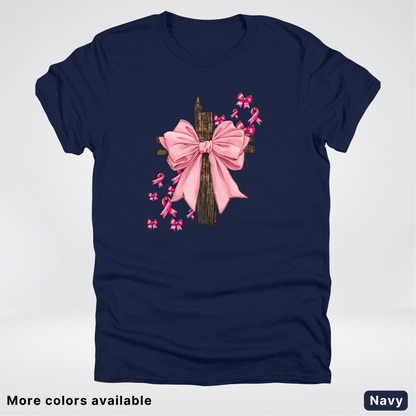 Pink Out Coquette Wooden Cross - T-Shirt