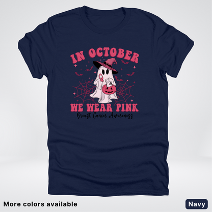 In October We Wear Pink Trick or Treating Ghost Witch - T-Shirt