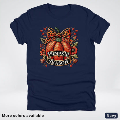 Pumpkin Season Leopard Print Bow Fall Autumn  - T-Shirts