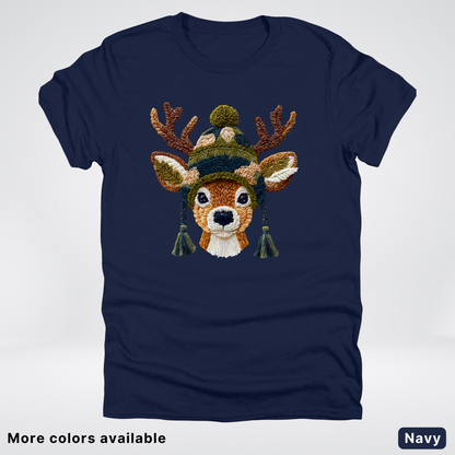 Cozy Winter Reindeer Hook Yard Faux Texture - T-Shirt