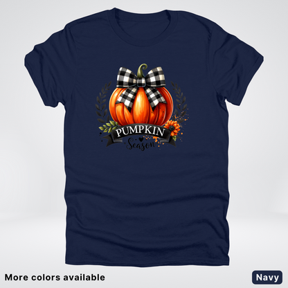 Pumpkin Season Black Plaid Bow - T-Shirt