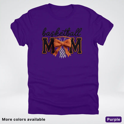 Basketball Mom – Faux Crochet Bow Basketball Graphic T-Shirt