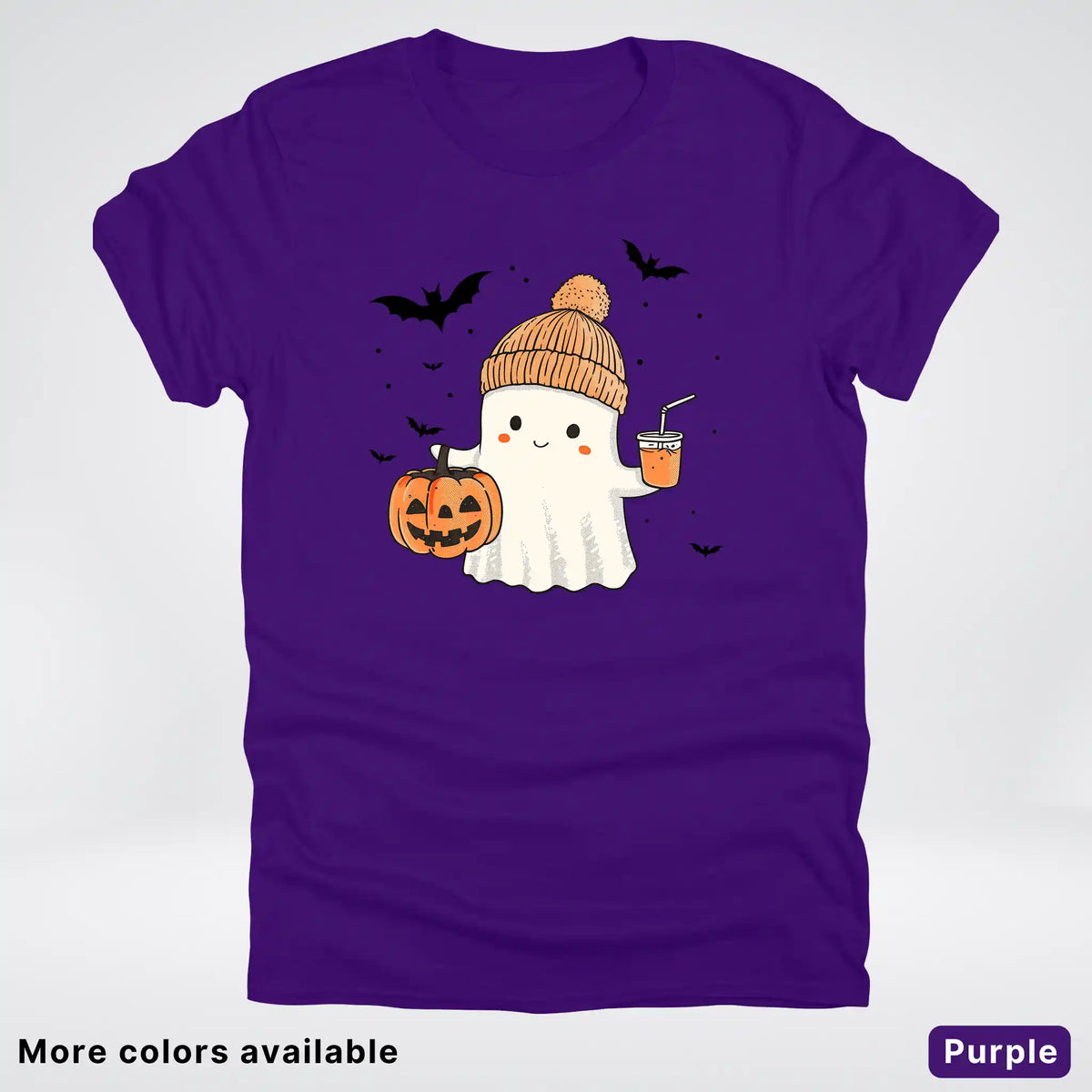 Cute Fall Ghost with Pumpkin And Bats T-Shirt