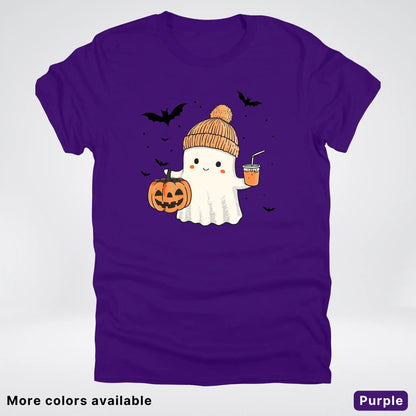 Cute Fall Ghost with Pumpkin And Bats T-Shirt