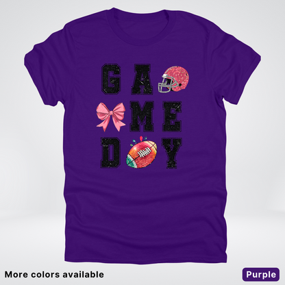 Game Day Pink Helmet Football & Bow - T-Shirt