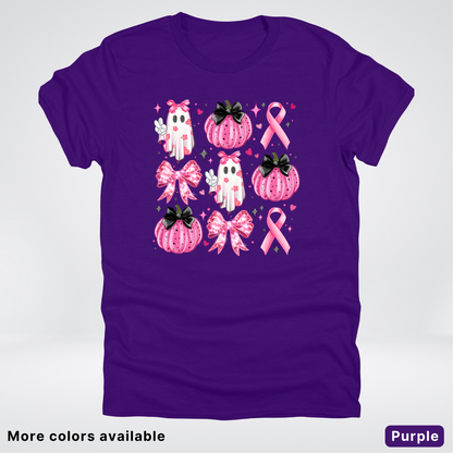 Ghost & Pink Out Pumpkins Coquette Cute Ghost Disco Bow - T-Shirt