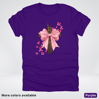 Pink Out Coquette Wooden Cross - T-Shirt