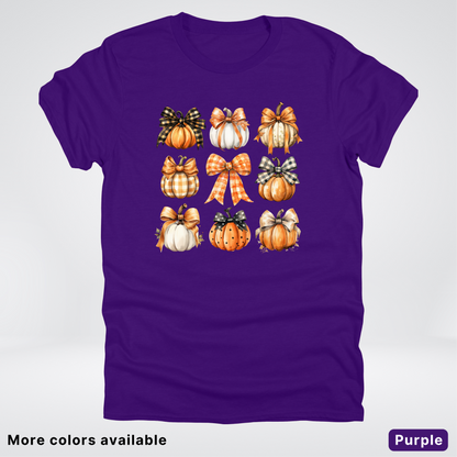 Flannel Bows & Pumpkin Coquette Fall Autumn - T-Shirt
