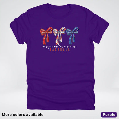 My Favorite Season Is Baseball – Red White Blue Bow Graphic T-Shirt