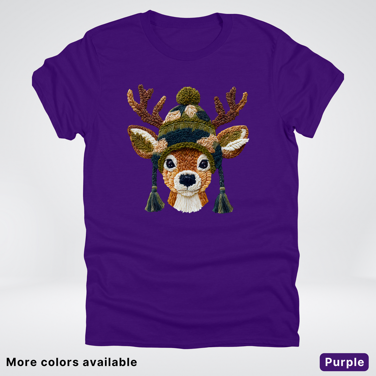 Cozy Winter Reindeer Hook Yard Faux Texture - T-Shirt