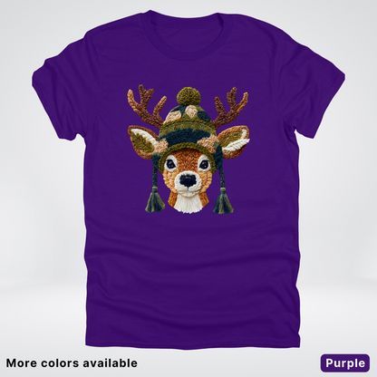 Cozy Winter Reindeer Hook Yard Faux Texture - T-Shirt