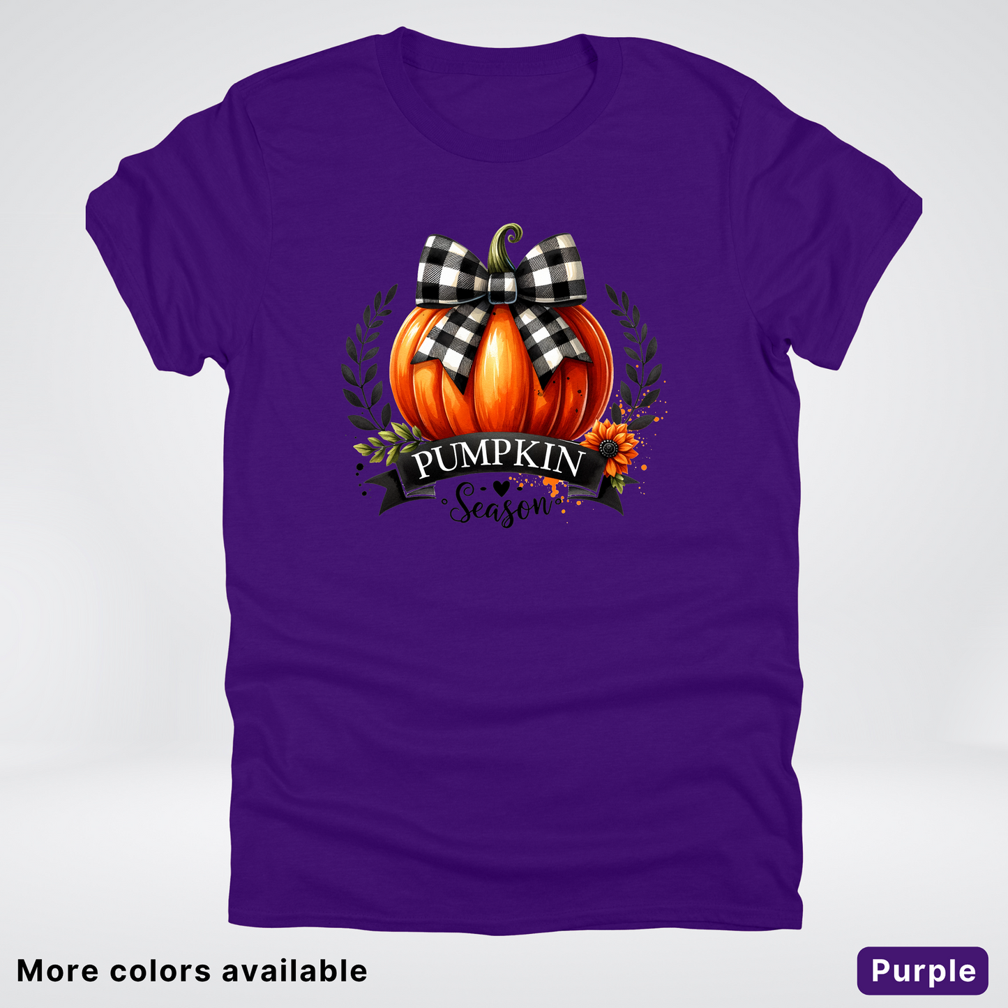 Pumpkin Season Black Plaid Bow - T-Shirt