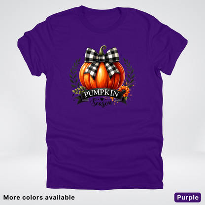 Pumpkin Season Black Plaid Bow - T-Shirt