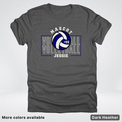 Custom Mascot, Number, & Name – Navy - Volleyball Design 13 T-Shirt