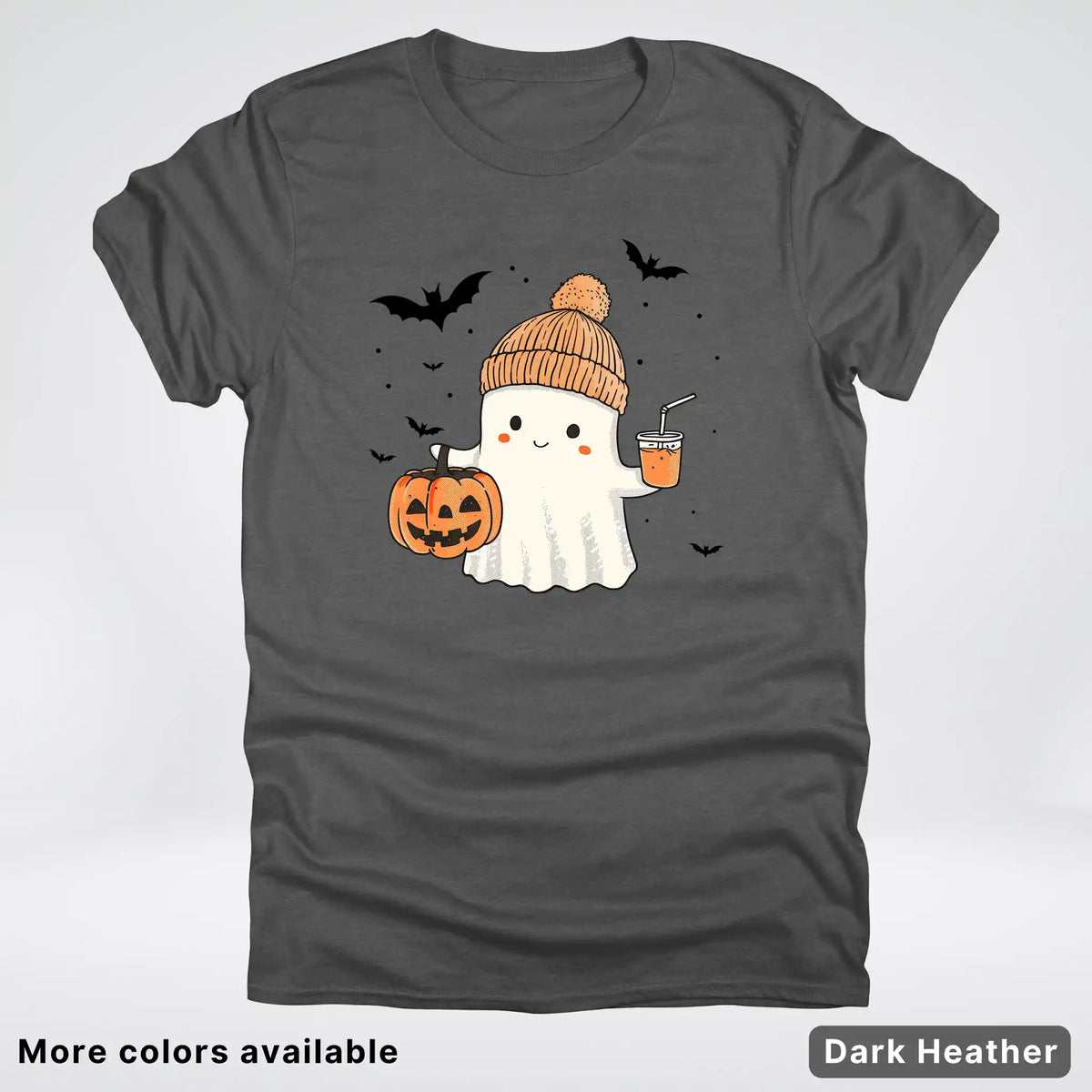 Cute Fall Ghost with Pumpkin And Bats T-Shirt
